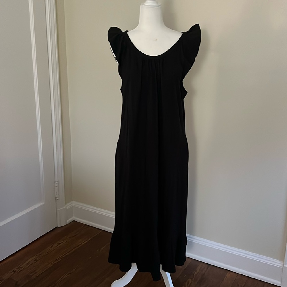 LAFAYETTE 148 NEW YORK - black cotton sundress with ruffles at sleeves. New.
